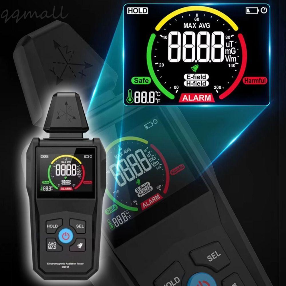 QQMALL เครื่องทดสอบรังสีแม่เหล็กไฟฟ้า, EMF Reader EMF01 เครื่องตรวจจับรังสีแม่เหล็กไฟฟ้า, มัลติฟังก์