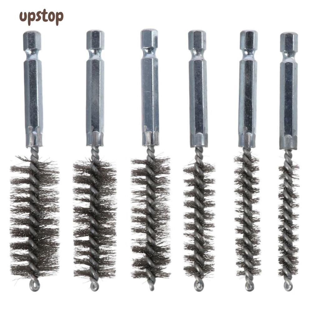 UPSTOTO แปรงลวดขนแปรง 6 ชิ้น, พร้อม 1/4 "Hex Shank ขนาดที่แตกต่างกันแปรงสแตนเลส, คุณภาพสูง 8/10/12/15/17/19 มม. Twisted Wire Bore สนิม, หลอดทําความสะอาด