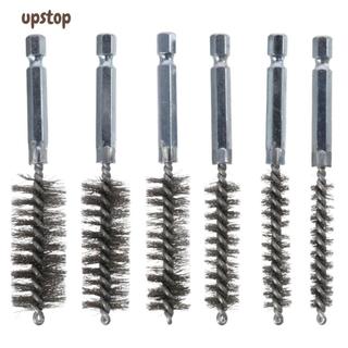 UPSTOTO แปรงลวดขนแปรง 6 ชิ้น, พร้อม 1/4 "Hex Shank ขนาดที่แตกต่างกันแปรงสแตนเลส, คุณภาพสูง 8/10/12/15/17/19 มม. Twisted Wire Bore สนิม, หลอดทําความสะอาด