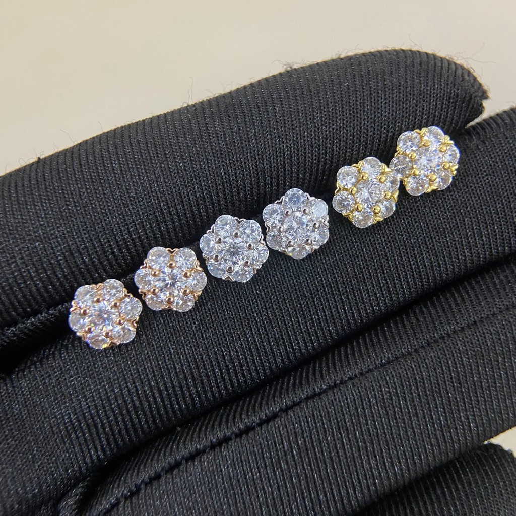 Van Cleef & Arpels Sparkly Cluster ดอกไม้เพทายสตั๊ดต่างหูทองเงิน Rose-gold ดอกไม้เล็กๆคริสตัลรูปหู-s