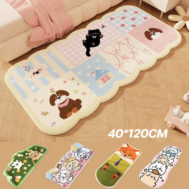 พรมข้างเตียง 40*120cm พรมการ์ตูน แคชเมียร์เทียม มีแผ่นกันลื่น ลายกราฟิกโดปามีน นุ่มและสบาย สำหรับห้องนอน
