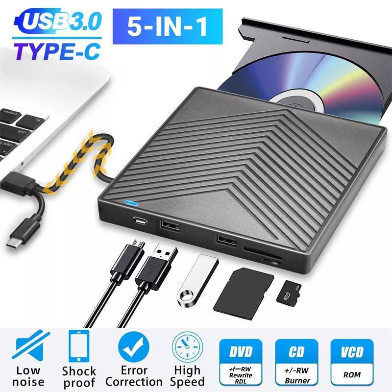 WL| 5-in-1 USB 3.0 Type-c ภายนอก DVD RW CD Drive Burner Reader Player Optical Drive ภายนอกสําหรับ PC