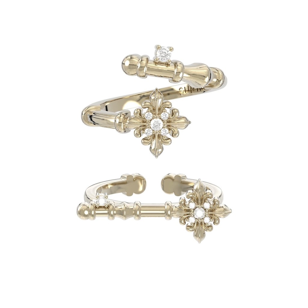 Sanheng Jewelry {Iris Spoon} Titanium Gold Iris Four Flower Ring Set French Retro Jewelry Small Fish