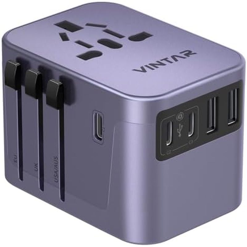 VintAR Universal Travel Adapter 30W, 6 in 1 พร้อม USB-C 3 USB-A, สีม่วง | International Power Adapte