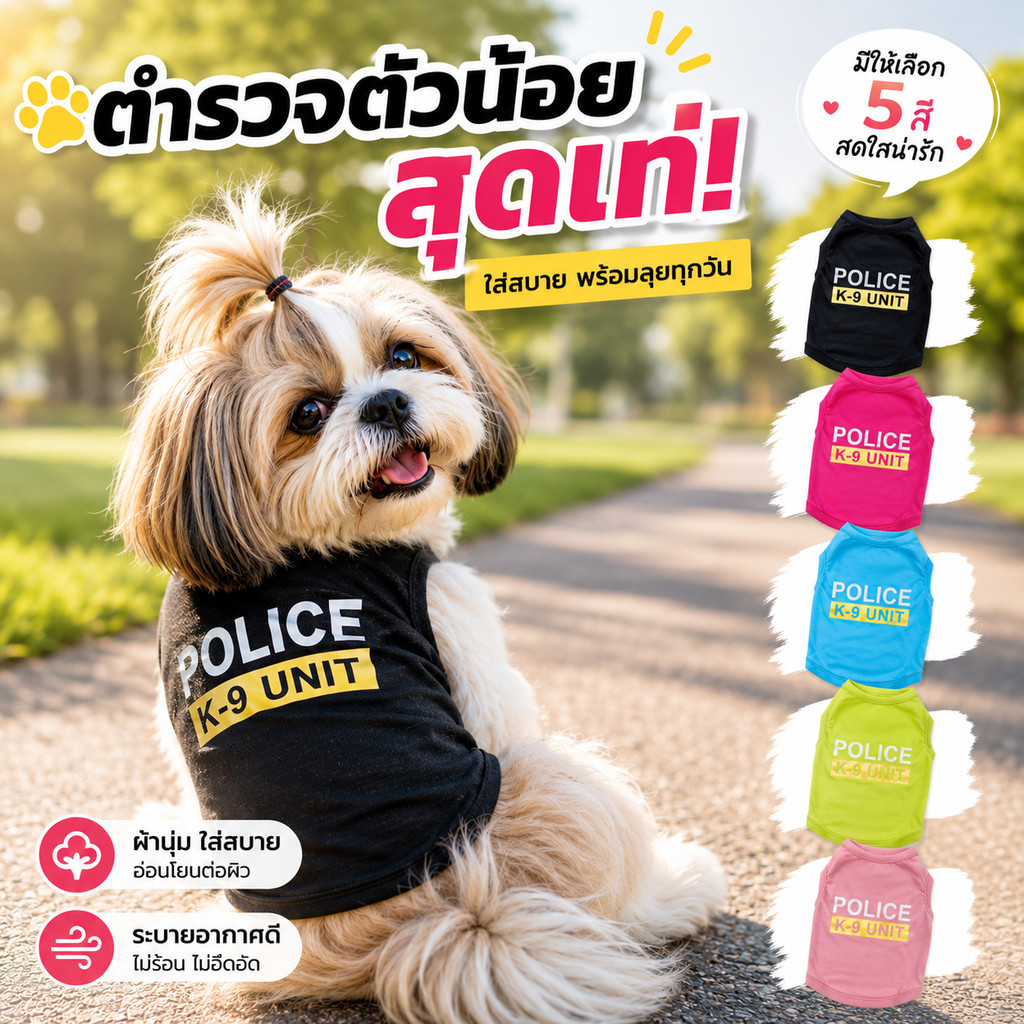 เสื้อกั๊กสัตว์เลี้ยงลาย POLICE K-9 สไตล์ตำรวจ สำหรับสุนัขขนาดเล็ก ไซส์ XS-XL ใส่สบายระบายอากาศ