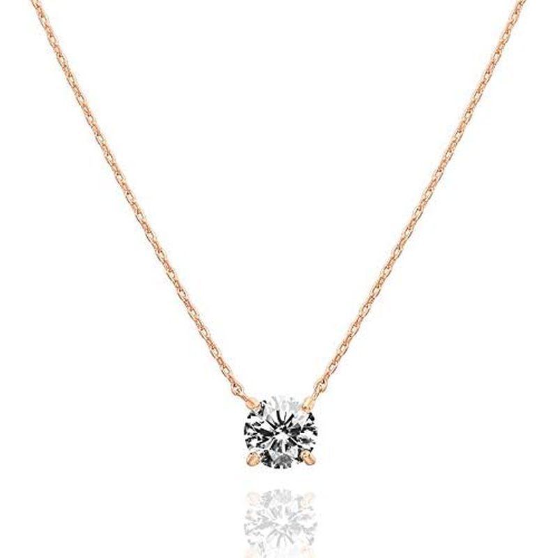 PAVOI 14K Plated Solitaire 1.5 Ca (7.3 มม.) Cubic Zirconia Dainty Choker สร้อยคอ |  สร้อยคอสําหรับผู