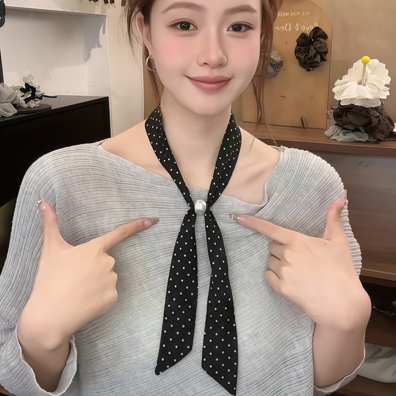 ย้อนยุคแถบยาวบางแคบลูกปัดผ้าพันคอไหมขนาดเล็ก