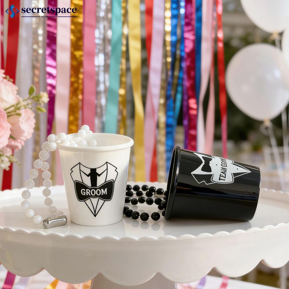 SECRETSPACE 2oz Shot Glass สร้อยคอลูกปัด Groomsmen Party Favors ถ้วยพลาสติกแบบใช้ซ้ําได้สําหรับ Bach