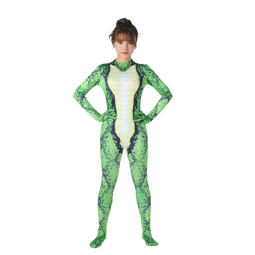 Hongbo Green Python บอดี้สูท ชุดคอสเพลย์สัตว์ Python Out of Hole เสื้อผ้าฮาโลวีน