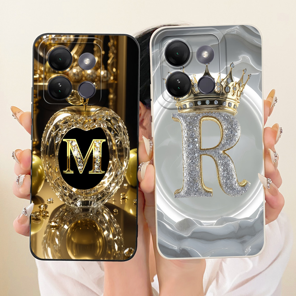 สําหรับ Infinix Smart 7 HD คริสตัลมงกุฎจดหมายเริ่มต้นคู่เคสโทรศัพท์สมาร์ท 7HD X6516 เลนส์ป้องกันซิลิ