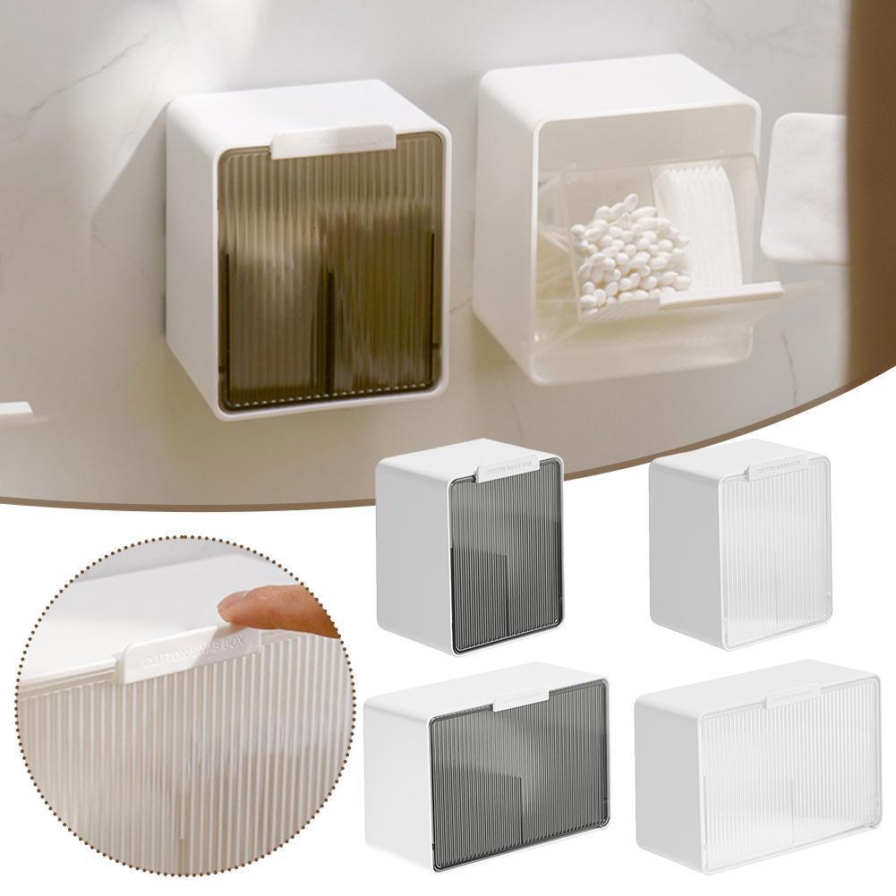 Flip Top Cotton Swab กล่องเก็บติดผนัง Dual ช่องสําหรับห้องน้ําสําหรับ I9t0