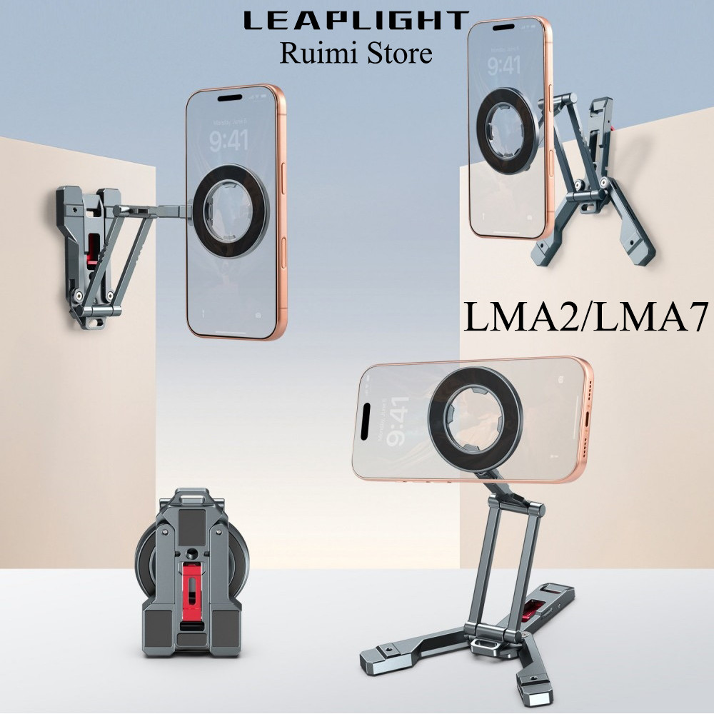 LEAPLIGHT LMA2/LMA7 โทรศัพท์แบบพกพาขนาดเล็กขาตั้งแม่เหล็กพับได้หมุนอลูมิเนียมขาตั้งกล้องเดสก์ท็อปมัลติฟังก์ชั่นไม้เซลฟี่
