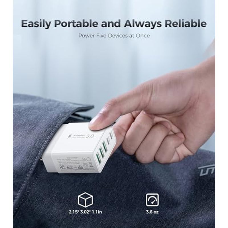 [2 ชิ้นแพคเกจ] 60W USB C Wall Charger, 5 พอร์ต Fast USB C ชาร์จบล็อก 30W Type C Power Adapter, 2USB 