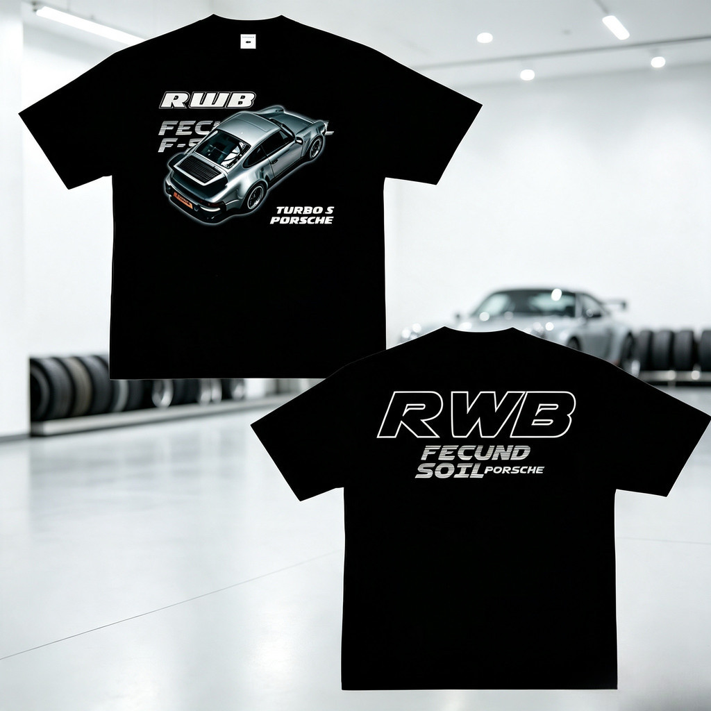 เสื้อยืดแขนสั้น RWB ลายรถ JDM สไตล์ฮิปฮอป อเมริกัน คอเล็ก เสื้อฮิปฮอปวินเทจ