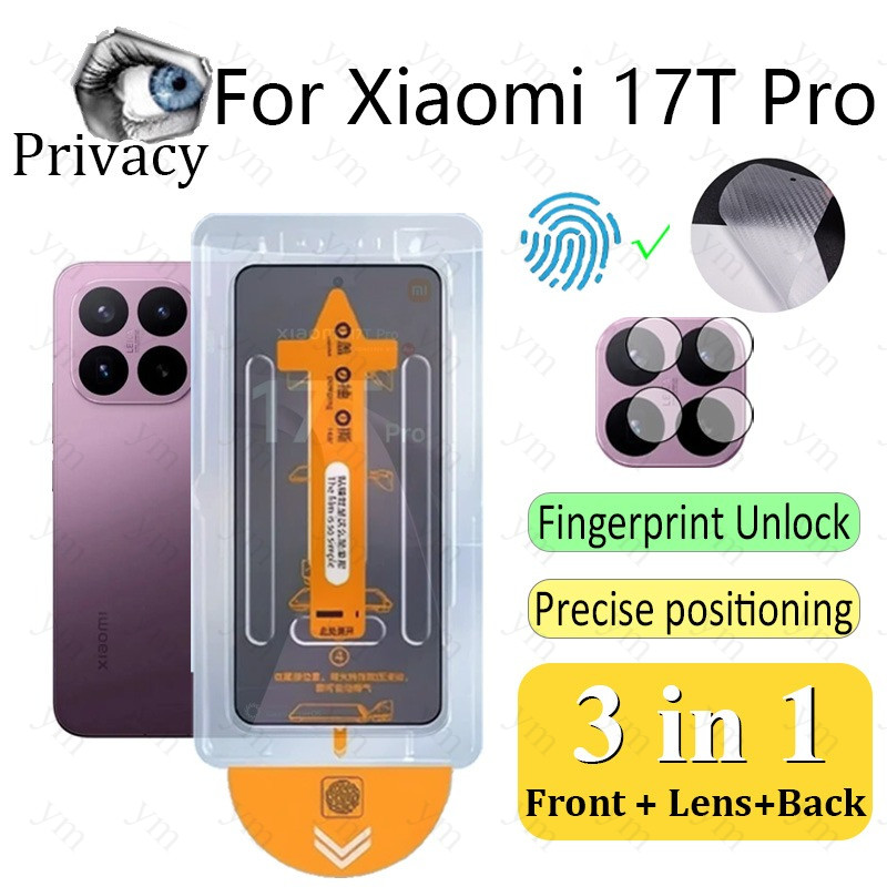 3 In 1 Xiaomi 17T Pro One-คลิกความเป็นส่วนตัวป้องกันหน้าจอกระจกนิรภัยสําหรับXiaomi 17T 15T 17 Poco X8 Pro Max Ultraฟิล์มคาร์บอนไฟเบอร์