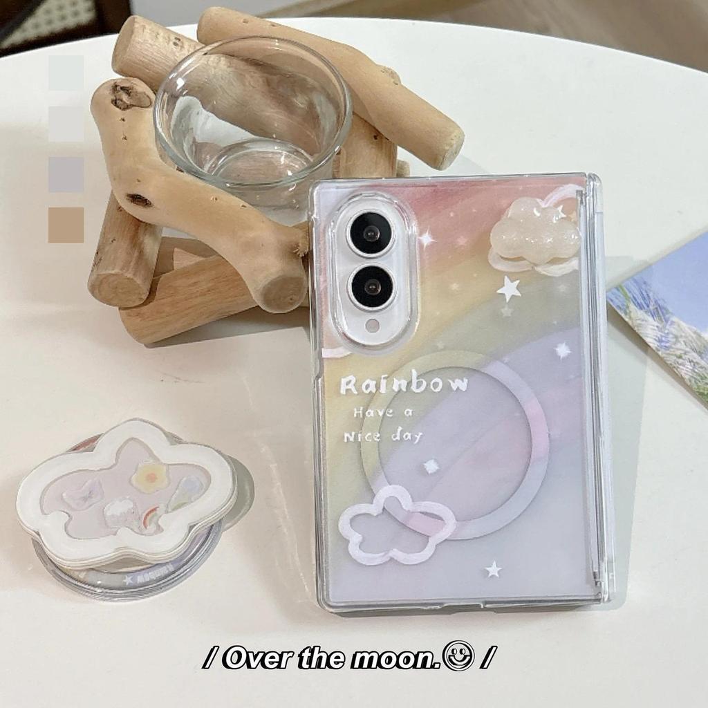 น่ารัก 3D Cloud Rainbow เคสโทรศัพท์แม่เหล็กพร้อม Cloud Bracket สําหรับ Samsung Galaxy Z พับ 8 กว้าง 