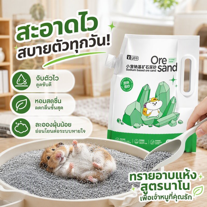 ทรายอาบน้ำ แฮมสเตอร์ BHQ เม็ดละเอียดพิเศษ ดูดซับความชื้น ลดกลิ่น ใช้ได้ อาบน้ำ ห้องน้ำ 1200 กรัม