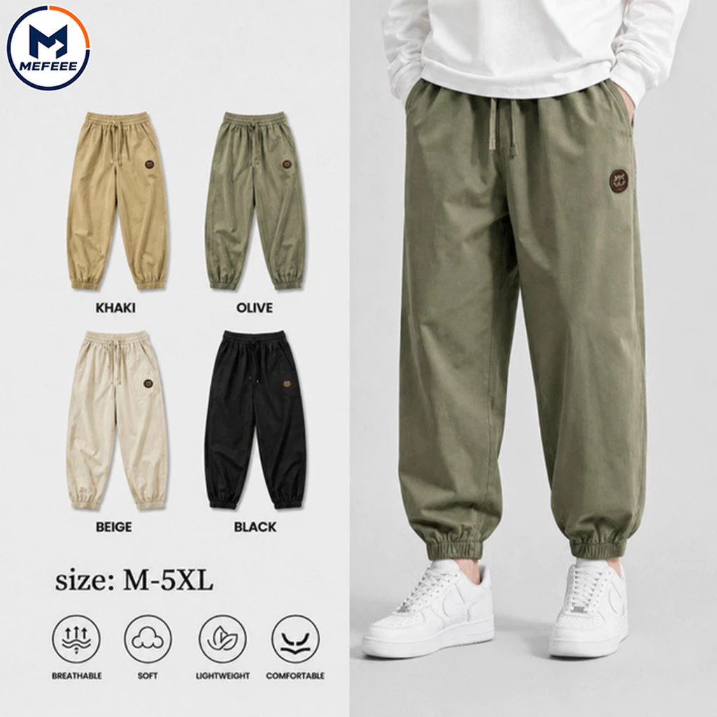 MEFEEE น้ําหนักเบาผู้ชายกางเกง Jogger ผ้าระบายอากาศเรียวข้อเท้าเอวยางยืด Casual Streetwear กางเกงฤดูร้อน
