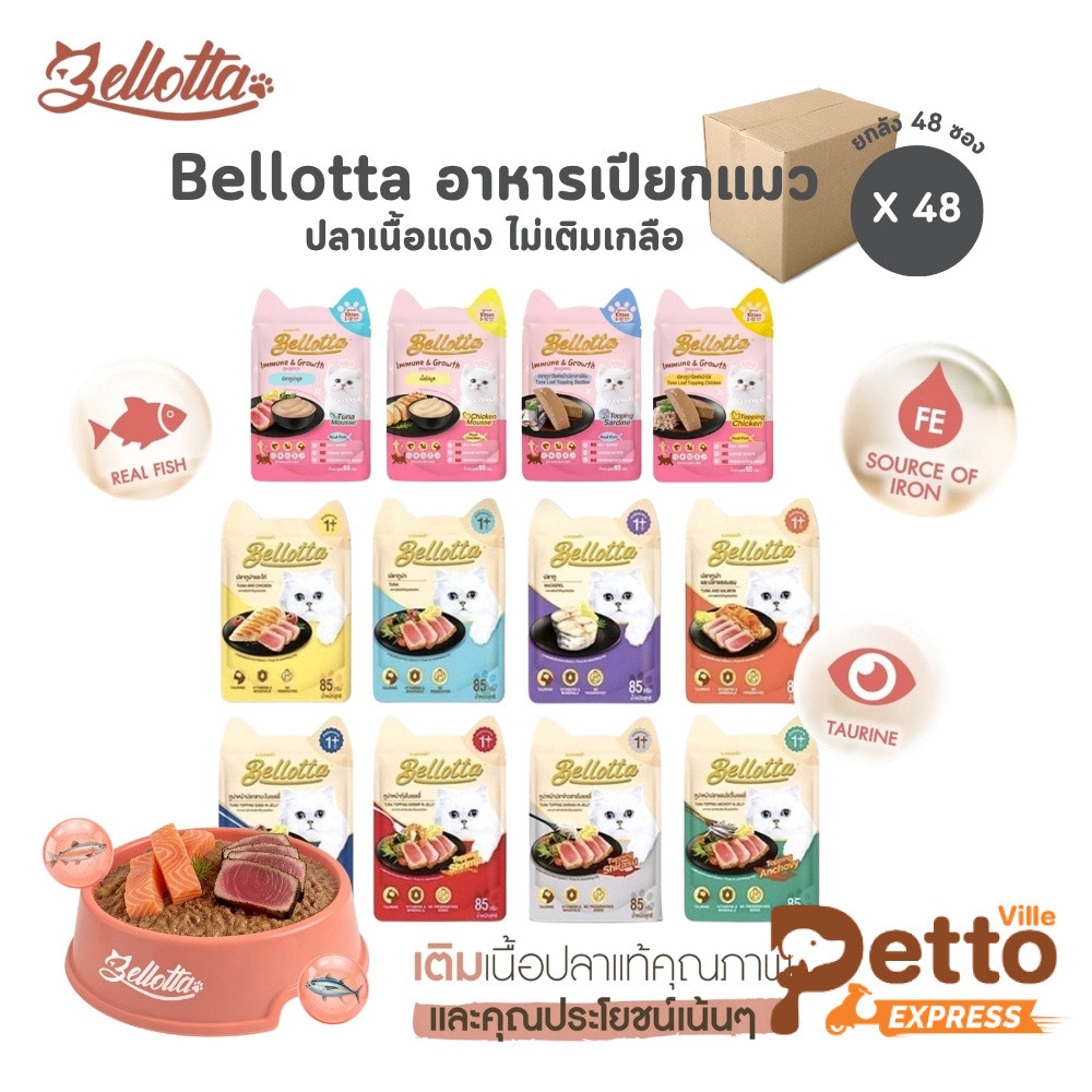 อาหารเปียกแมว Bellotta ยกลัง [48 ซอง] ไม่เติมเกลือ ไม่มีสารกันเสีย
