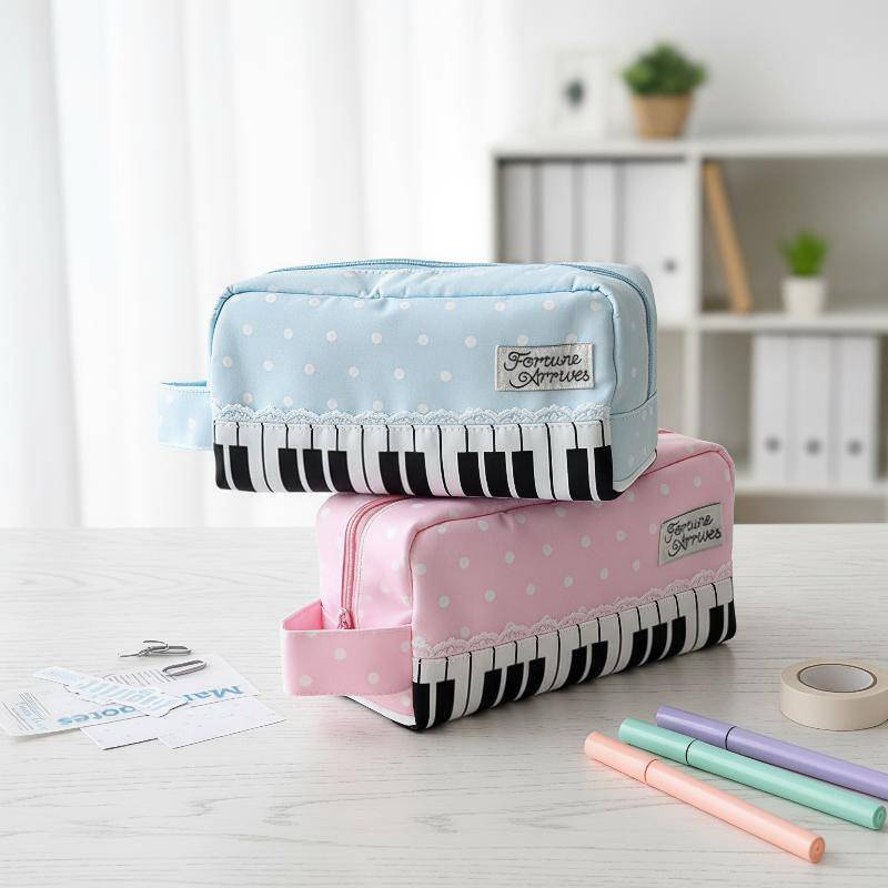 Forthewin Kawaii Polka Dot กล่องดินสอเปียโนความจุขนาดใหญ่พร้อมที่จับ th