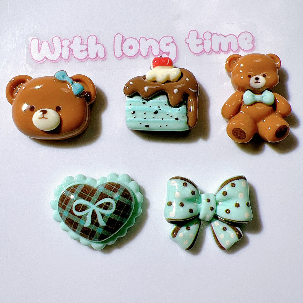 10 ชิ้น/เซ็ต Mint Polka Dots Bow Bear Heart เรซิ่น Flatbacks รองเท้าดอกไม้หมวกเครื่องเขียนครีมกาว DIY Decor อุปกรณ์เสริม