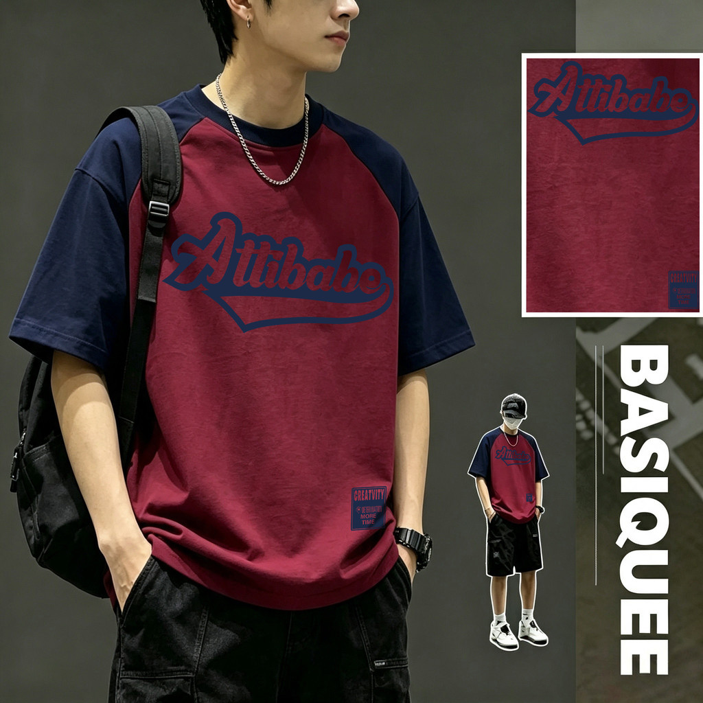 Basi เสื้อยืด Oversize เสื้อทูโทน คอตตอน100% เกรดพรีเมียม ไม่หดตัว - ลาย 'Attibabe'
