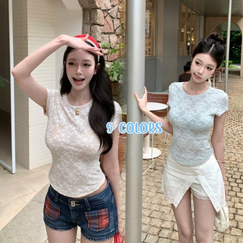 DODE X5238#เสื้อยืดแขนสั้นสุดเซ็กซี่ตัวนี้ ทำจากผ้าลูกไม้ฝรั่งเศส เหมาะสำหรับผู้หญิงสวมใส่ในฤดูร้อน