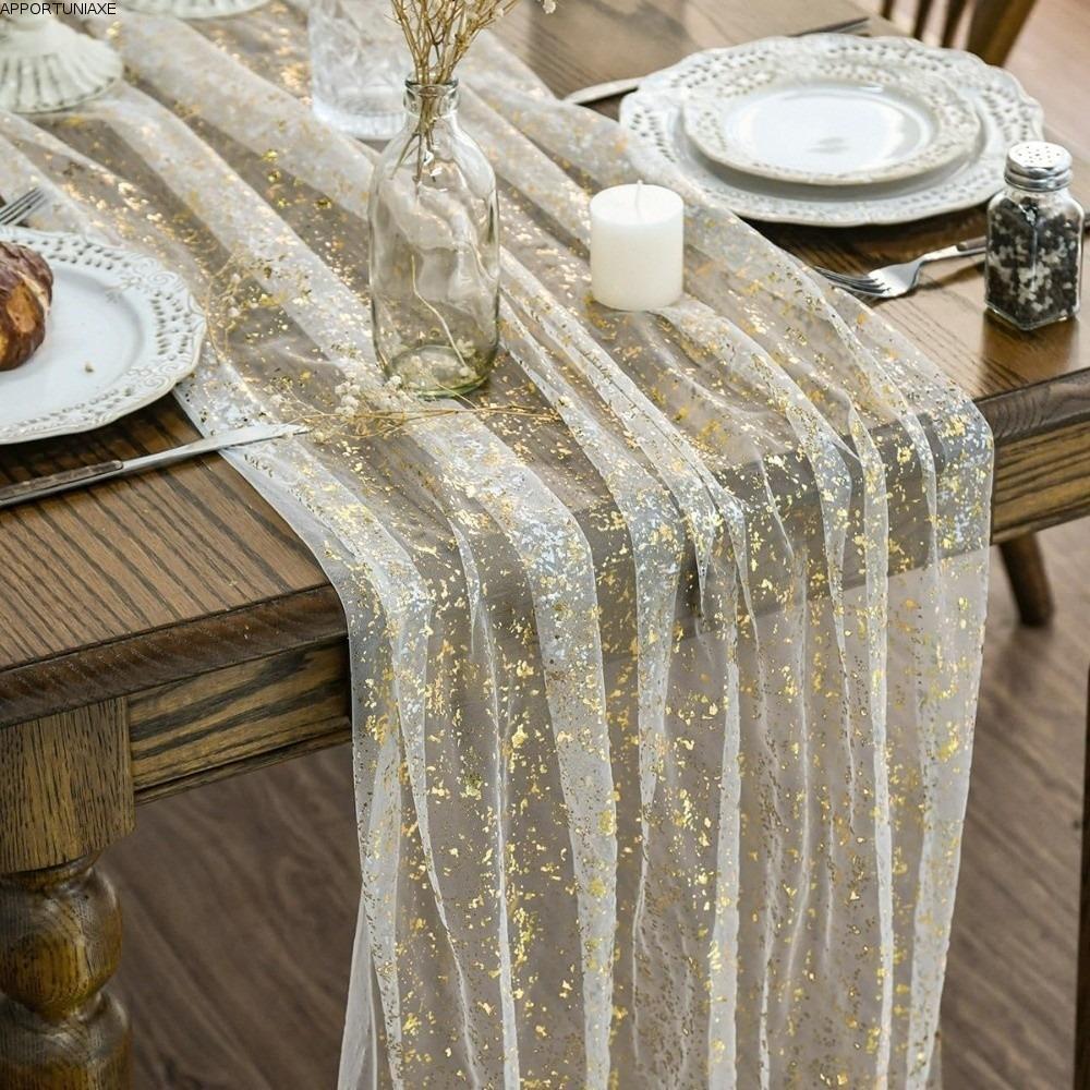APPORTUNIAPY Sheer Table Runner, Sheer Soft Table Runner,ตกแต่งโลหะฟอยล์โลหะTulle Table Runner Home 