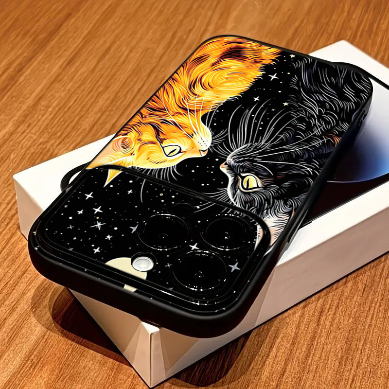 Matte Case iPhone 12 Pro Max 17 16 15 14 13 11 X XSMax 7 8 Plus Two Cats Star Sky Art Second to 17 เ