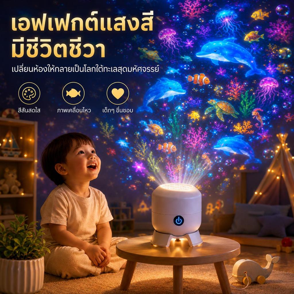 โปรเจคเตอร์โลกมหาสมุทร, โคมไฟโปรเจกชันสำหรับเด็ก, ไฟกลางคืนเล็กๆ ที่น่าสนใจสำหรับในบ้าน, แสงนุ่มไม่ทำร้ายดวงตา, ช่วยให้ล