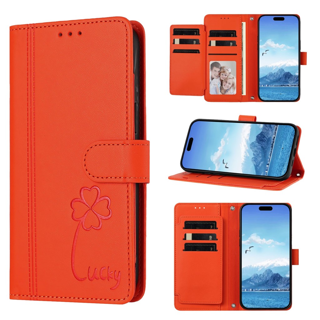 เข้ากันได้กับ Samsung Galaxy X Cover 7 Pro A27 A23 M23 M13 A34 M16 S9 S8 + Four-Leaf Clover Wallet C