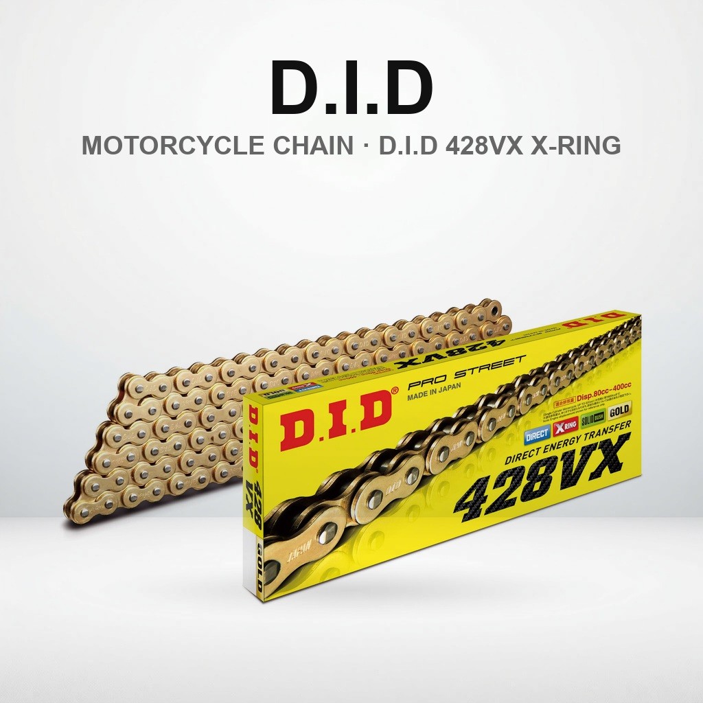 โซ่มอเตอร์ไซค์ DID (Daido) รุ่น 428VX แบบ X-ring พร้อมข้อต่อหมุดย้ำ มีหลายสี | DID 428VX Motorcycle 