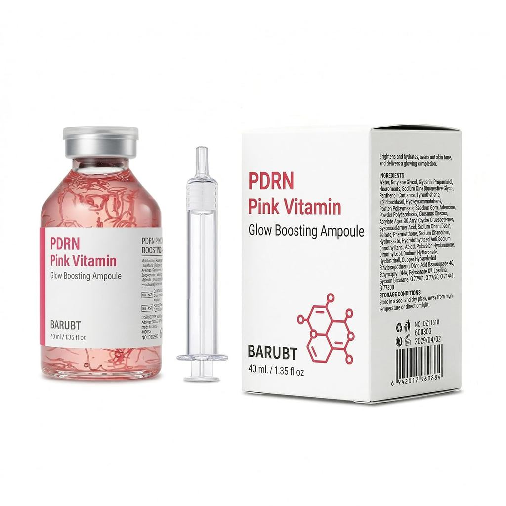 Glow Boosting PDRN Pink Vitamin Ampoule 1.35 ออนซ์, Copper Peptides & Vitamin B12 Serum for Face wit