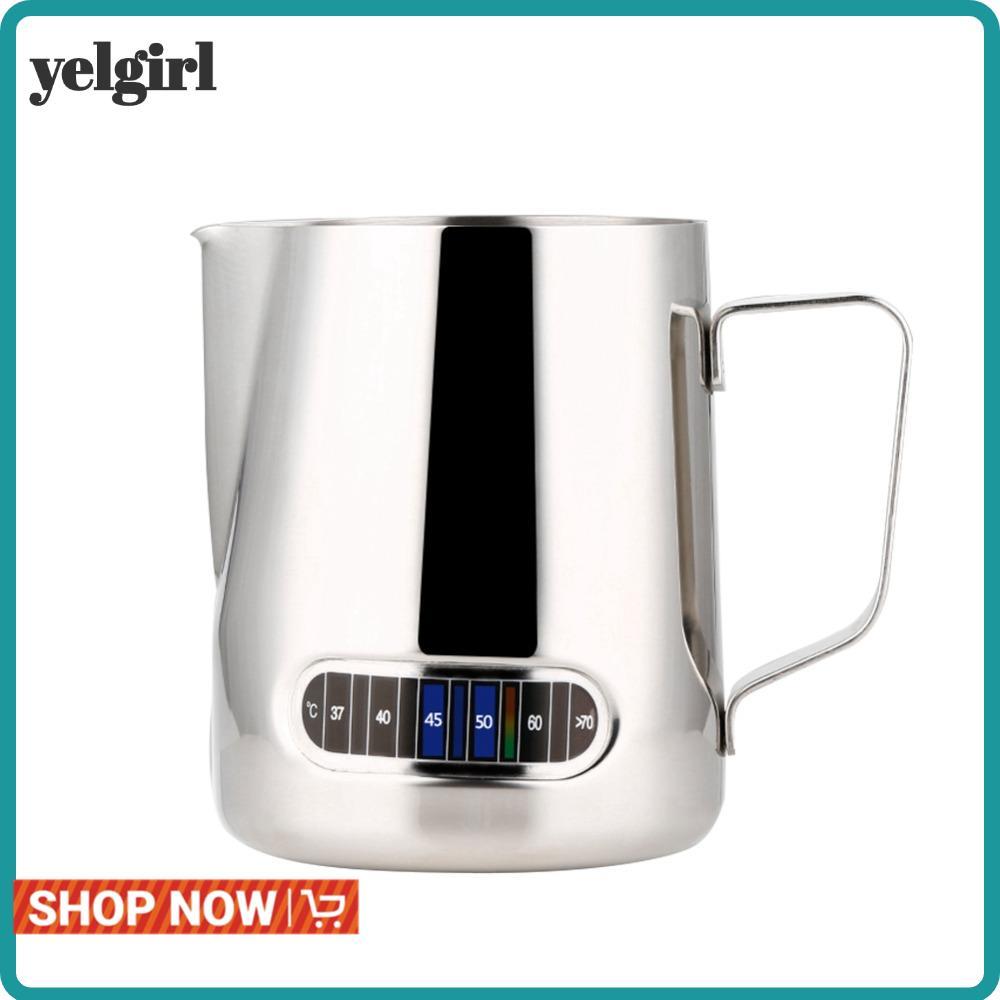 AGLYELGIRL กาแฟนม Frothing Pitcher, 600ml ความจุแบบบูรณาการเครื่องวัดอุณหภูมิ Frothing Pitcher, Latt
