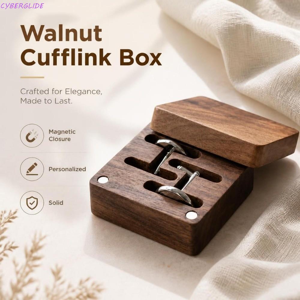 CYBERGLIDE Cufflink Organizer, ส่วนบุคคล Flip-top Walnut Cufflink กล่อง, ของขวัญสําหรับเขาแม่เหล็กปิ