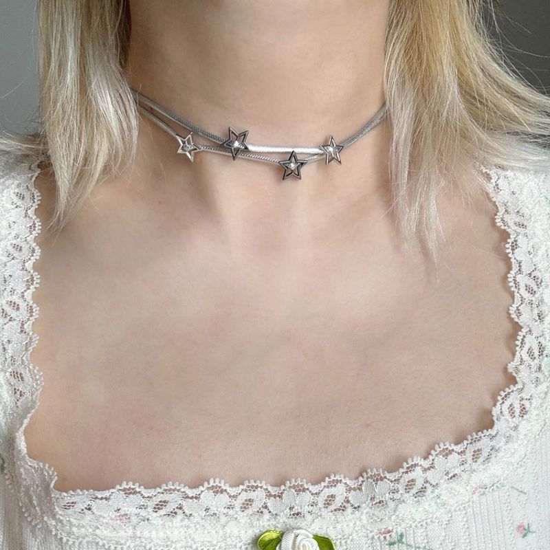 Millennium Y2k Star สร้อยคอคอคู่ดาวห้าแฉกเค้นคอสไตล์ญี่ปุ่นสไตล์เกาหลี Niche Sweet Choker Stacking X