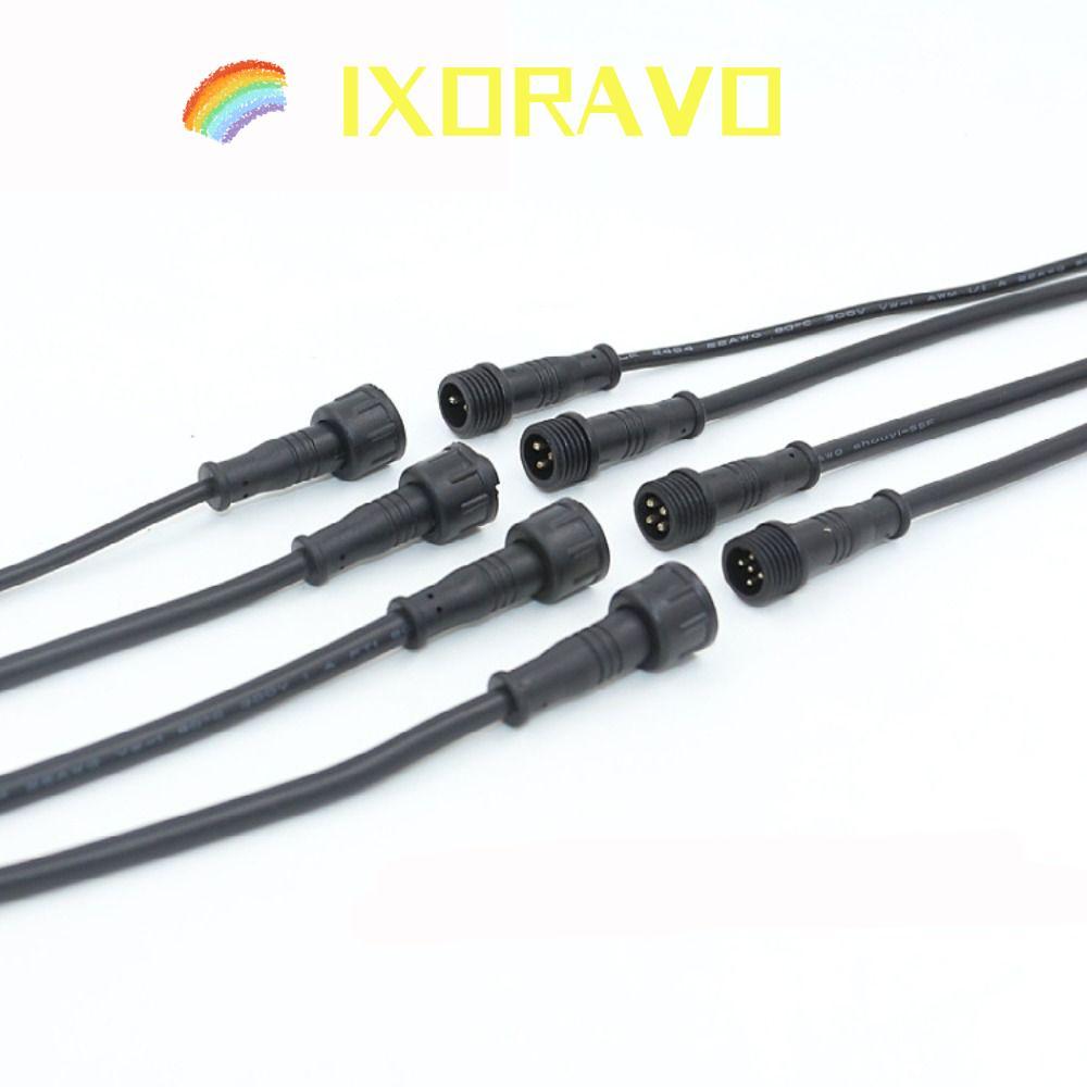 IXORAVO 2Pin 3Pin 4Pin แจ็ค, IP67 สายสีดําชายหญิง LED Connector, 20 ซม.2Pin 3Pin 4Pin สายไฟกันน้ํา L