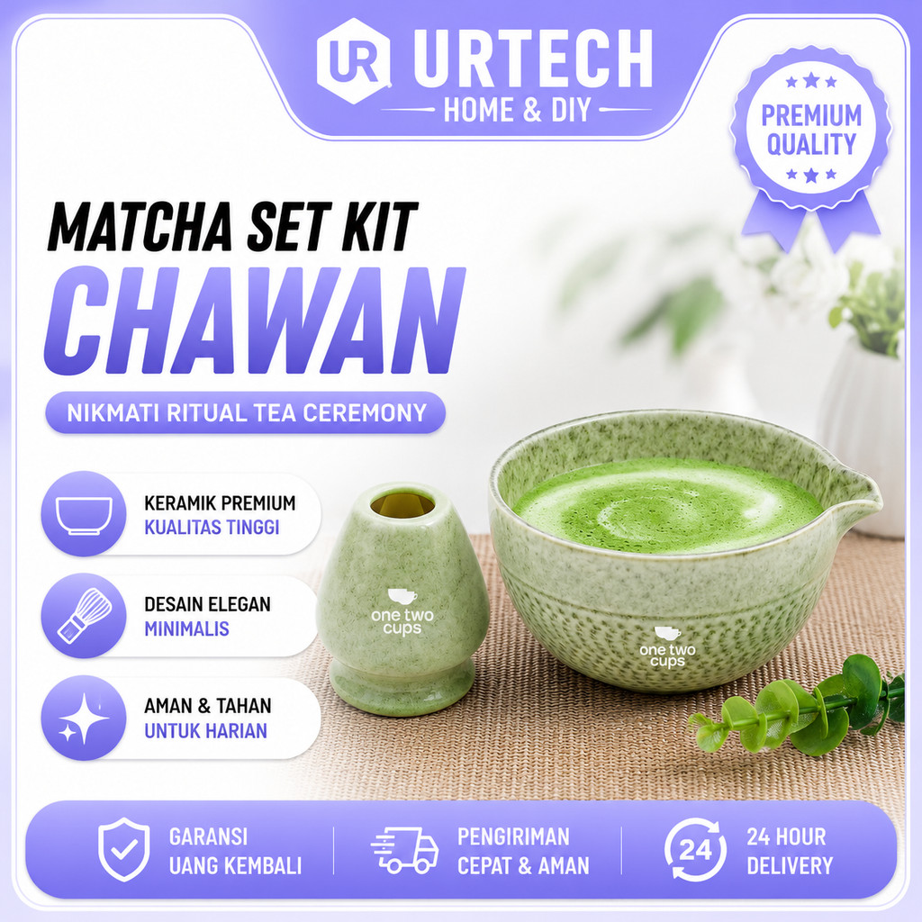 UR TECH Matcha Set Kit Chawan Chasen Stand Ceramic 500ml 2 ชิ้น - S45