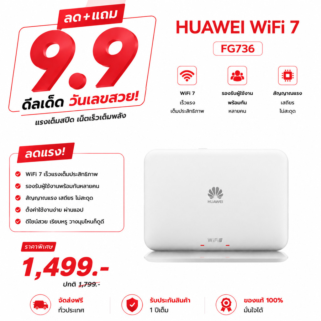 (ใส่ซิมไม่ได้) HUAWEI eKit FG736 BE3600 Wireless Dual-Band mesh wifi 7router ใช้ขยายสัญญาณ เร็ว แรง เสถียร