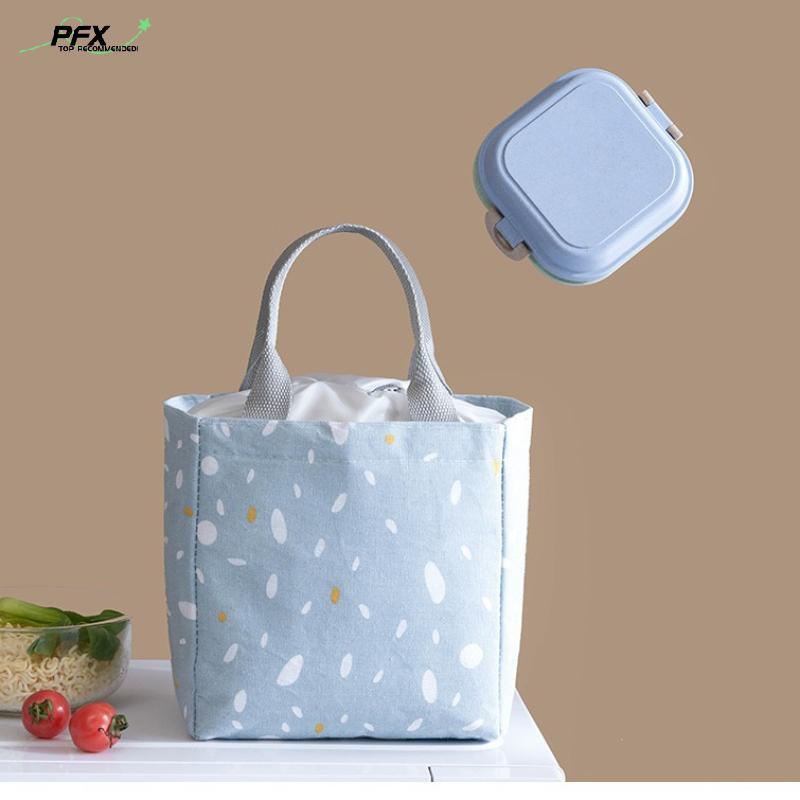 PFX ฉนวน Faux ผ้าลินินถุงอาหารกลางวัน Unisex ความจุขนาดใหญ่แบบพกพาความร้อน Meal Carrier สําหรับทํางานโรงเรียนปิคนิคกลางแจ้งใช้ DDC