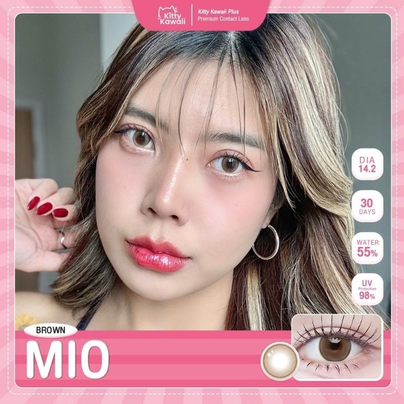 คอนแทคเลนส์ รุ่น Mio เลนส์ตัดขอบ New Kitty kawaii  ค่าอมน้ำ 55% สีเทา/ตาล Gray/Brown มีค่าสายตา (0.0