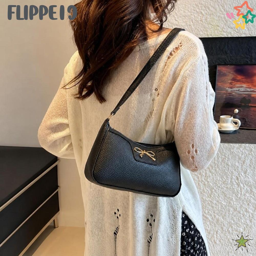 FLIPPE1J Tote Bag, Bow Design Zipper Closed Underarm Shoulder Bag, Fashion PU Leather Versatile Hand
