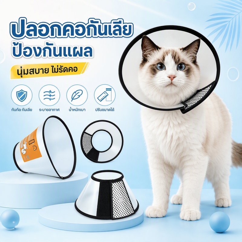 ปลอกคอกันเลีย หมา แมว คอลล่ากันเลีย ขนาดต่างๆ กันเลียแผล ปลอดสารพิษ ใช้หลังการผ่าตัด