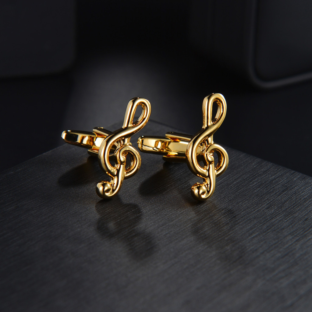 กล่อง Boxed คุณภาพสูงเสื้อฝรั่งเศส Cufflinks Cufflinks ผู้ชาย Cufflinks Gold Silver Music สัญลักษณ์ 