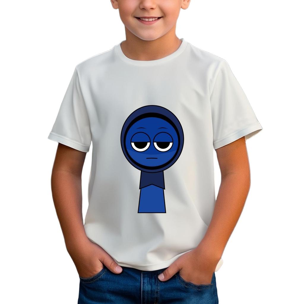 Sprunki เกม 2D งานศิลปะเด็กเสื้อยืดแขนสั้น O-คอพิมพ์ Tee สําหรับสันทนาการทุกวันและวันหยุดสุดสัปดาห์ก