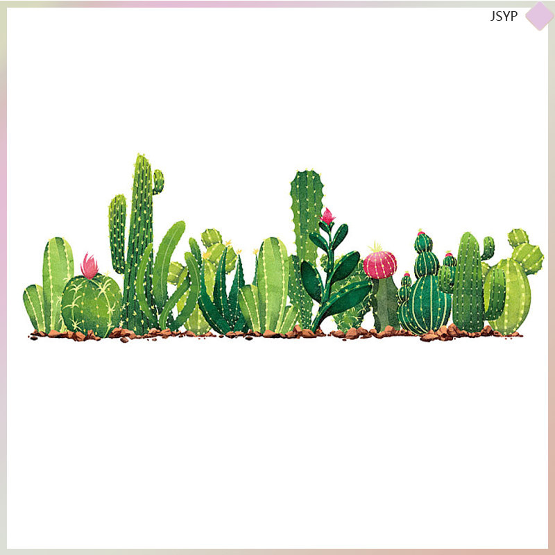 📎 สติ๊กเกอร์ติดผนังต้นไม้สีสันสดใส 1Pc ถอดได้ ตกแต่งบ้าน แข็งแรงปลอดภัย Cactus Wallpaper