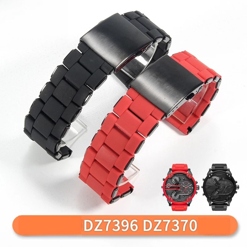 เข้ากันได้กับ Di.CompetitionDZ7396 DZ7370 DZ4289 สายนาฬิกาเหล็กเคลือบยาง24 26 28mmสายนาฬิกาสแตนเลส