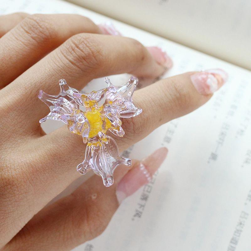 Boshan Daguanyuan Iris แหวน Handmade Boshan แก้วดอกไม้แก้วของขวัญสําหรับเครื่องประดับผีเสื้อหญิง 9.3