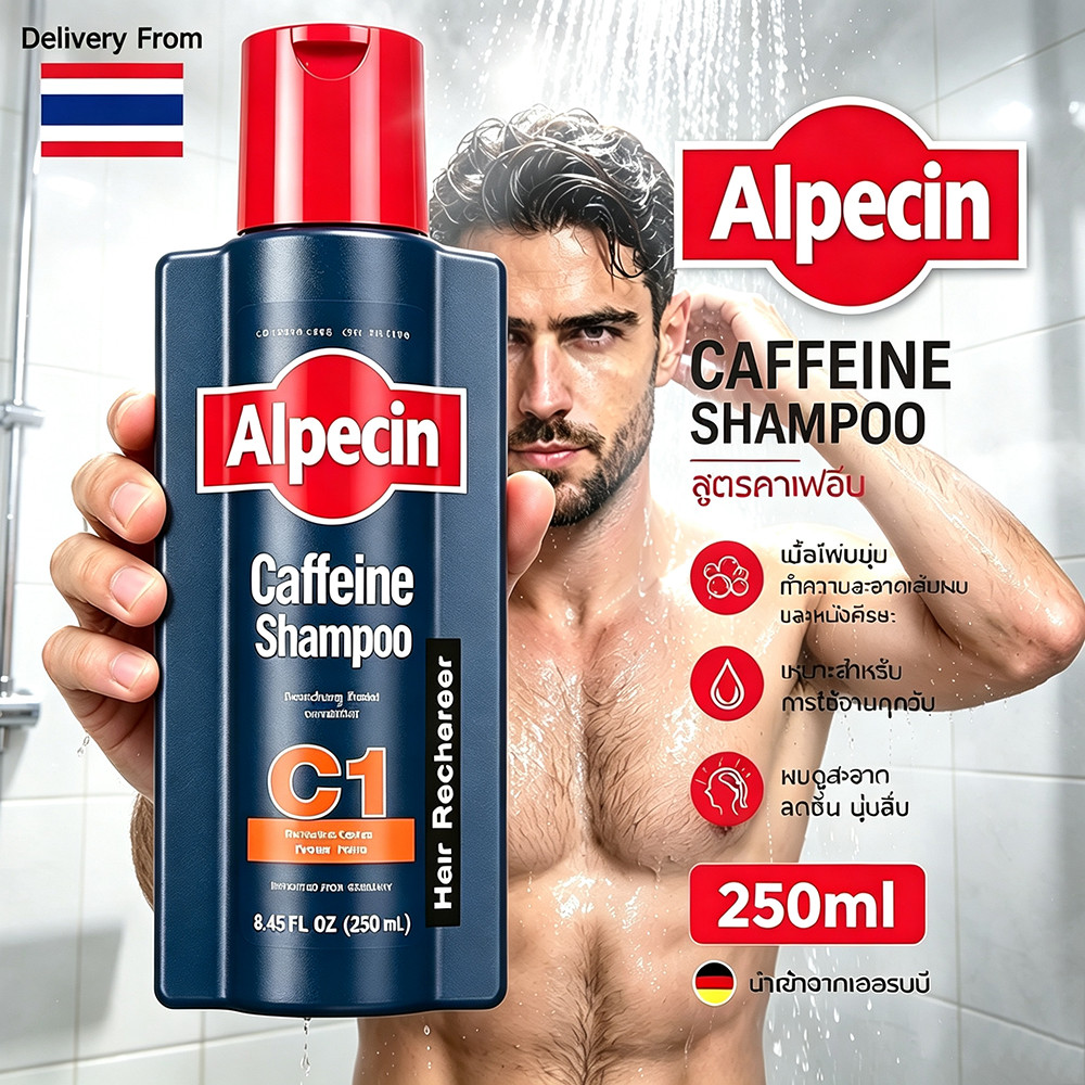 Alpecin Caffeine C1 Shampoo 250ml อัลเปซิน แชมพูคาเฟอีนเข้มข้น ป้องกันผมร่วง เสริมสร้างเส้นผมแข็งแรง กระตุ้นรากผม