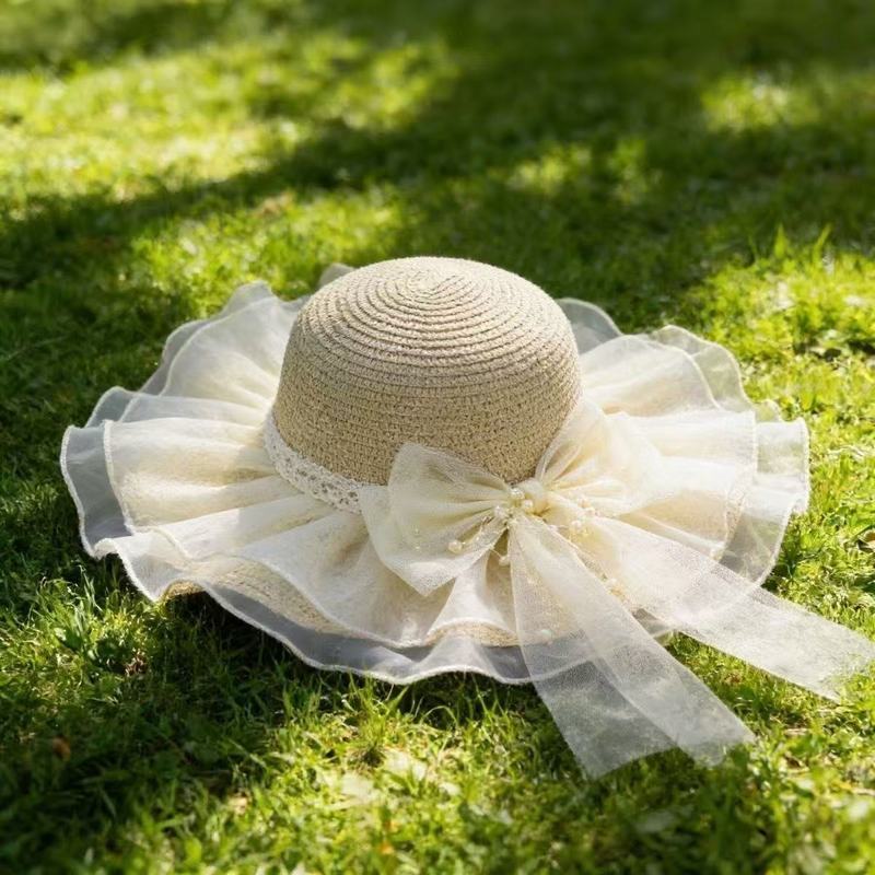 Big Brim Lace Bow Lace Straw Hat Sun Hat Outdoor Vacation Sun Hat Beach Sun Hat 9.8